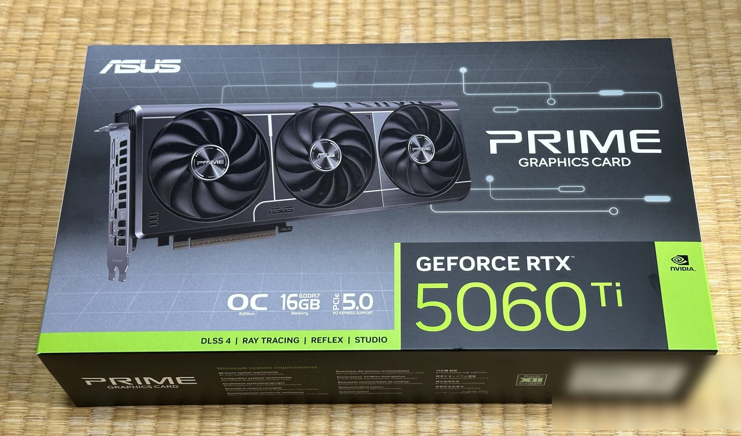 購入したASUS PRIME GeForce RTX 5060 Ti OC Edition 16GBの外箱