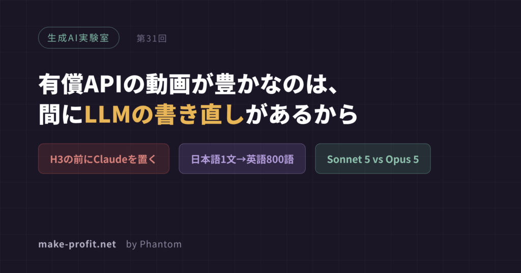 生成AI実験室 第31回 有償APIの動画が豊かなのは、間にLLMの書き直しがあるから